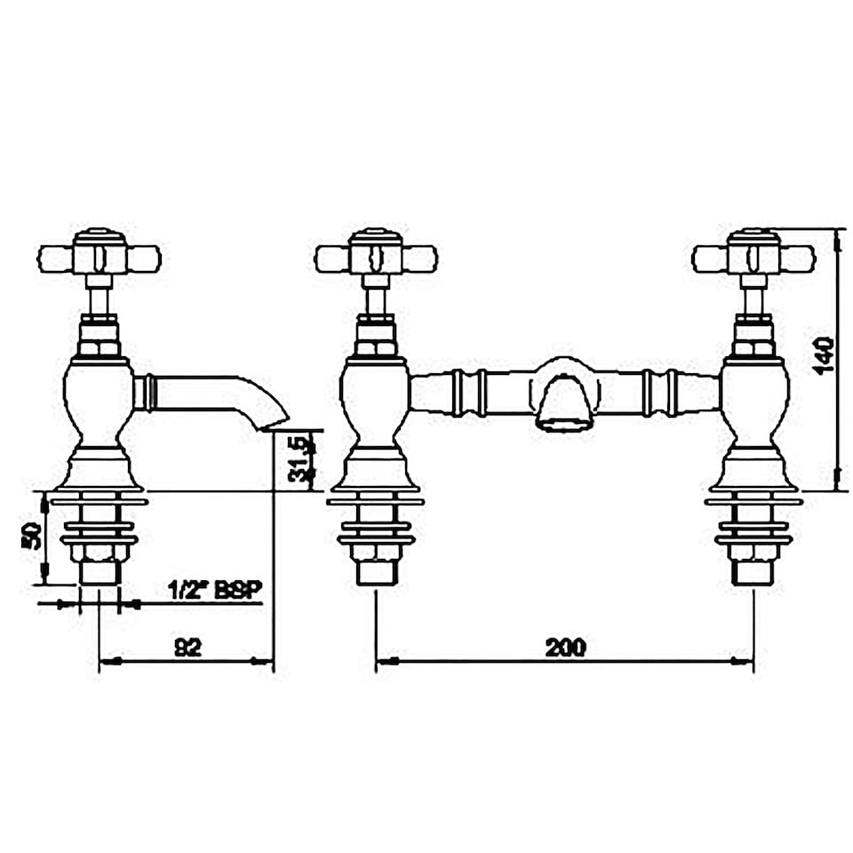 image 1 of Traditional Crosshead Bridge 2 Tap Hole Mixer - Chrome