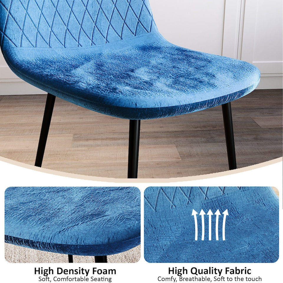 image 1 of Vida Designs Luton Set of 2 Dining Chairs Upholstered Fabric Padded Chair, Blue | Blue | Blue