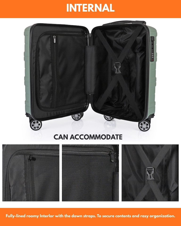 image 1 of Hard Shell Cabin Luggage 40x30x20 Carry On Suitcase TSA Lock | Green | Mint Green | Cabin Bag