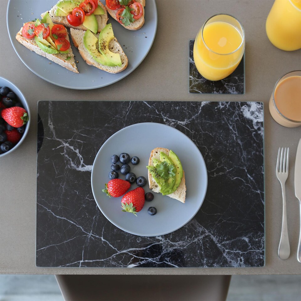 image 1 of Harbour Housewares Square Glass Coasters - 10cm - Black Marble - Pack of 6