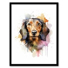 Wirehaired Dachshund Lovers Gift Watercolour Black Framed Wall Art Print A4