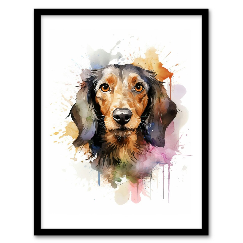 image 1 of Wirehaired Dachshund Lovers Gift Watercolour Black Framed Wall Art Print A4