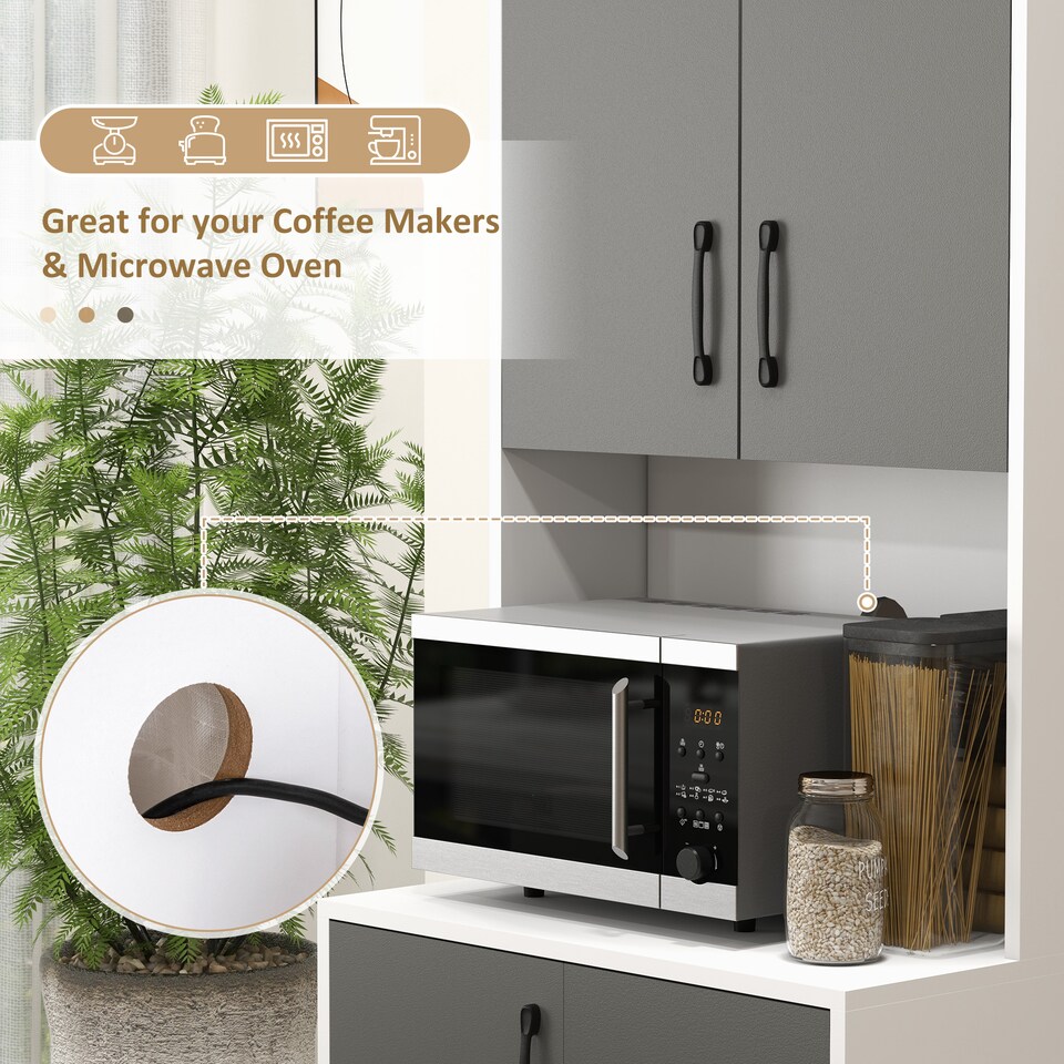 image 1 of HOMCOM Modern Kitchen Cupboard with Storage Cabinets, 3 Drawers and Open Countertop for Living Room, Grey