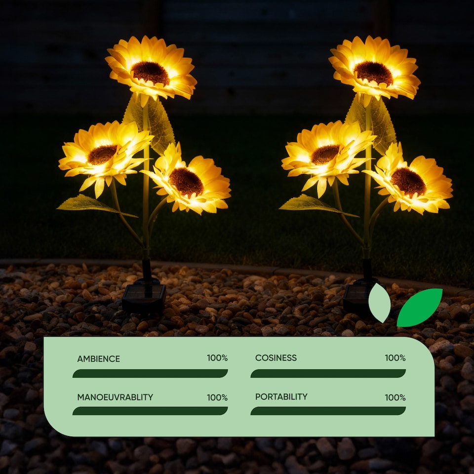 image 1 of Gardenwize Sunflower Solar Stake Lights with 3 Sunflower Heads