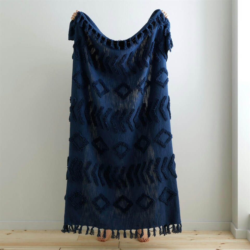 image 1 of Pineapple Elephant Kabeli Tufted 130x170cm Throw Navy Blue