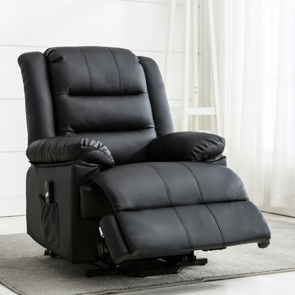 image 1 of Loxley Single Motor Electric Rise Recliner Bonded Leather Lift Chair (Black)