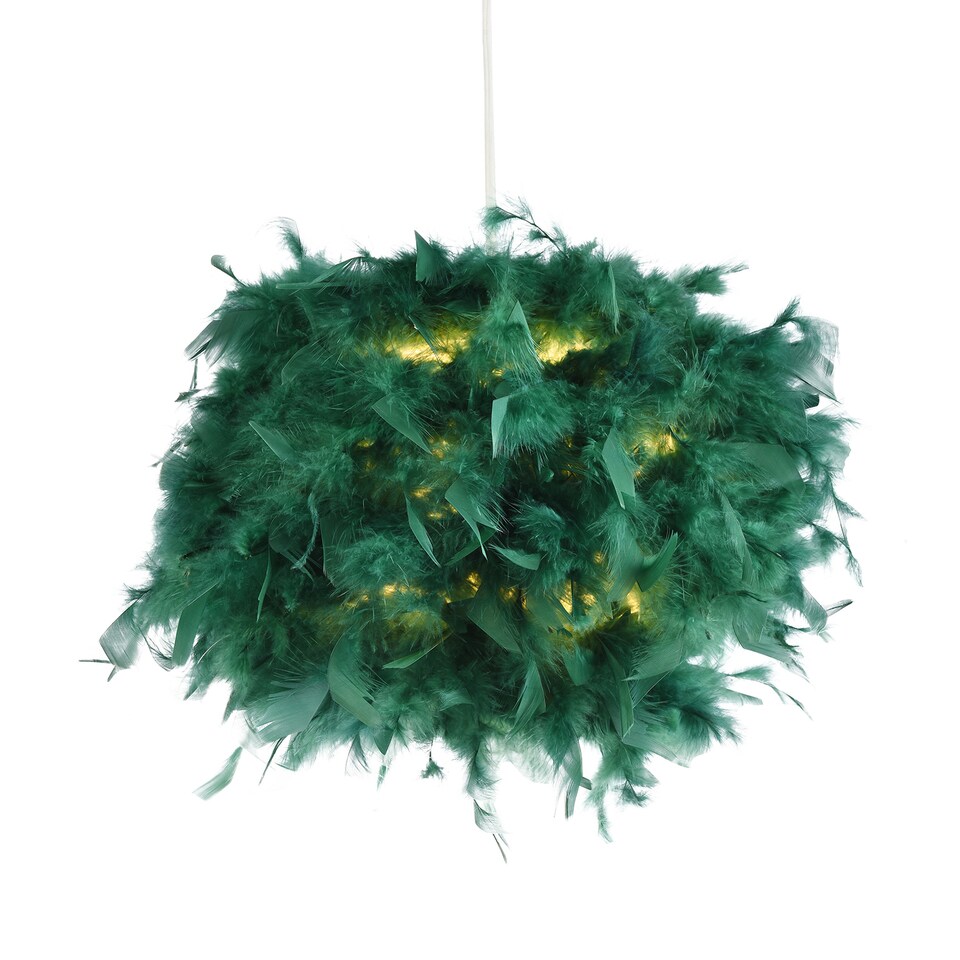 image 1 of Eye-Catching and Modern Small Forest Green Feather Decorated Pendant Light Shade | Green