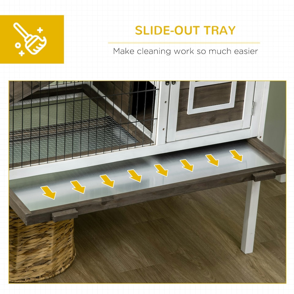 image 1 of PawHut Rabbit Hutch, Elevated Guinea Pig Cage w/ Openable Roof & Tray, Brown