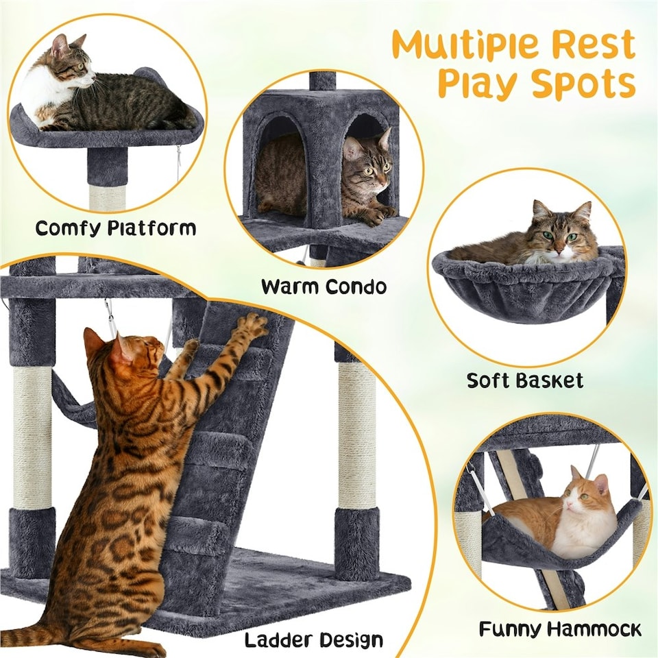 image 1 of Yaheetech 136.5 cm Tall Multilevel Cat Tree Condo Dark Grey