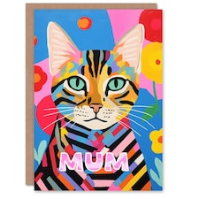Mothers Day Card Flowers Vibrant Cat Lover Mum Card