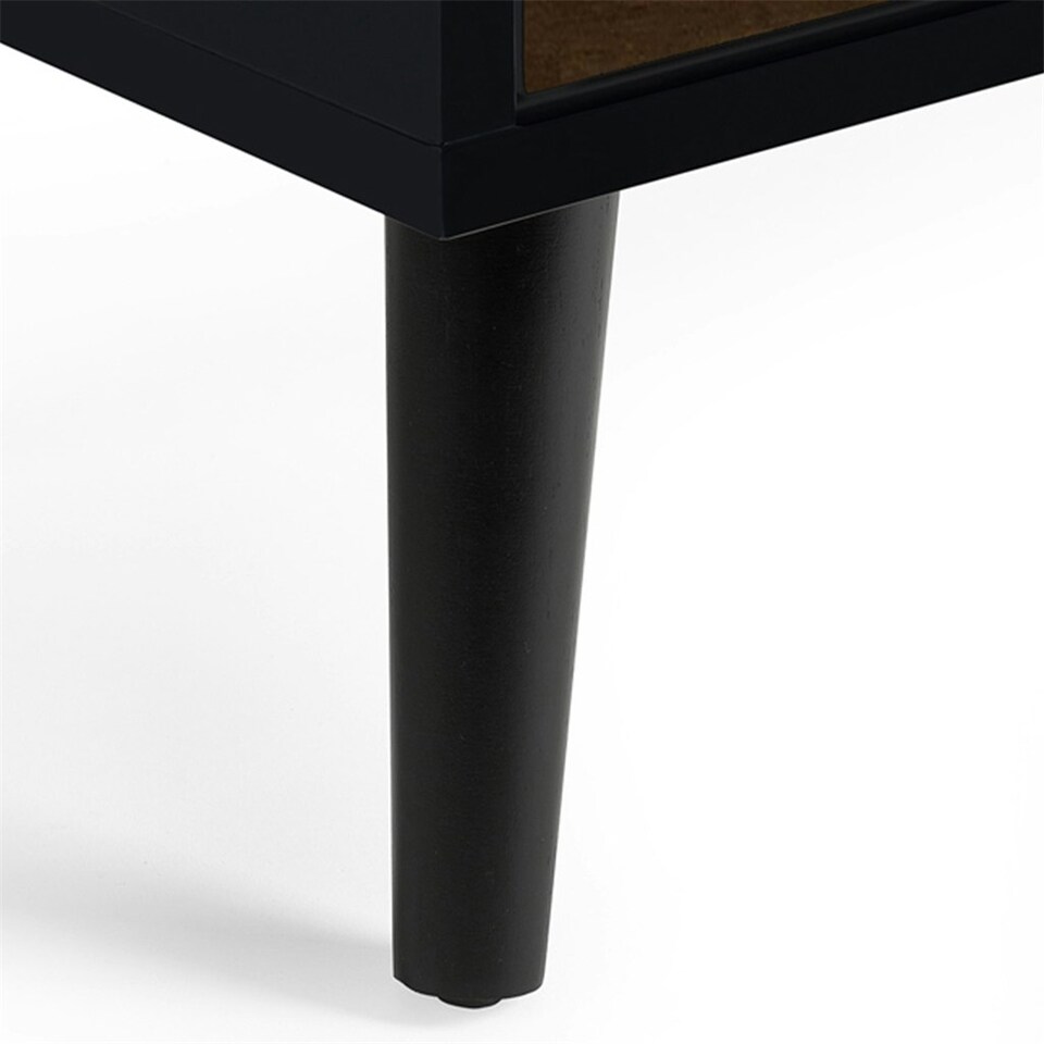 image 1 of Walnut Oak and Matt Black Wide Chest of Drawers (4 Drawers)