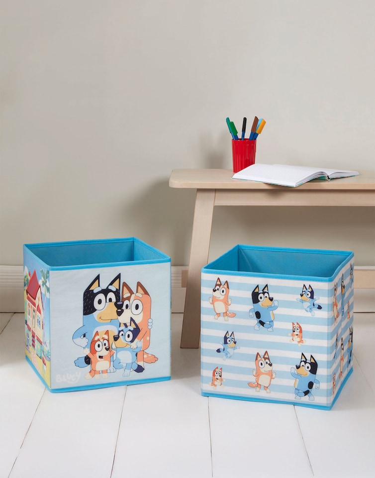 image 1 of Bluey Storage Cubes Blue Set of 2 | Foldable Fabric Toy Boxes | Kids Bedroom Organiser | Collapsible Storage Bins for Toys, Clothes | Kallax Shelving Compatible Inserts Bluey Merch