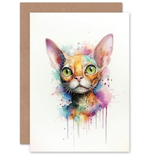 Devon Rex Cat Lovers Gift Watercolour Pet Art Card