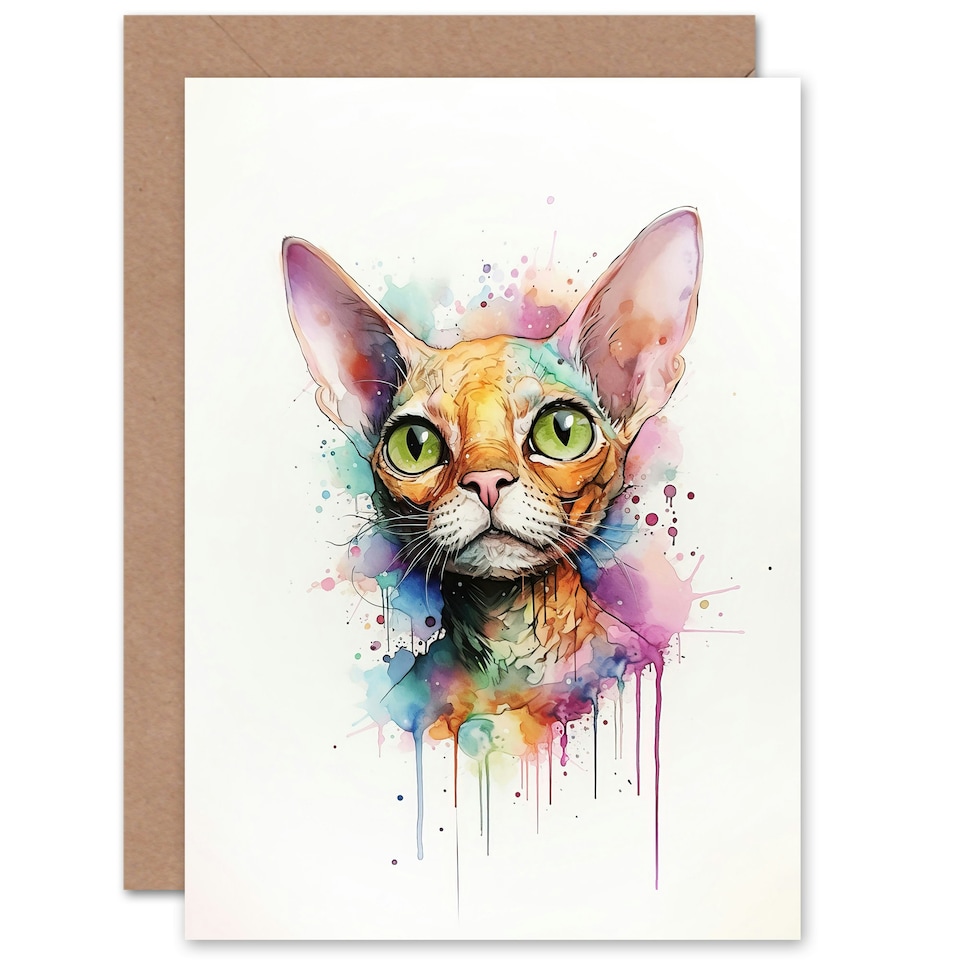 image 1 of Devon Rex Cat Lovers Gift Watercolour Pet Art Card