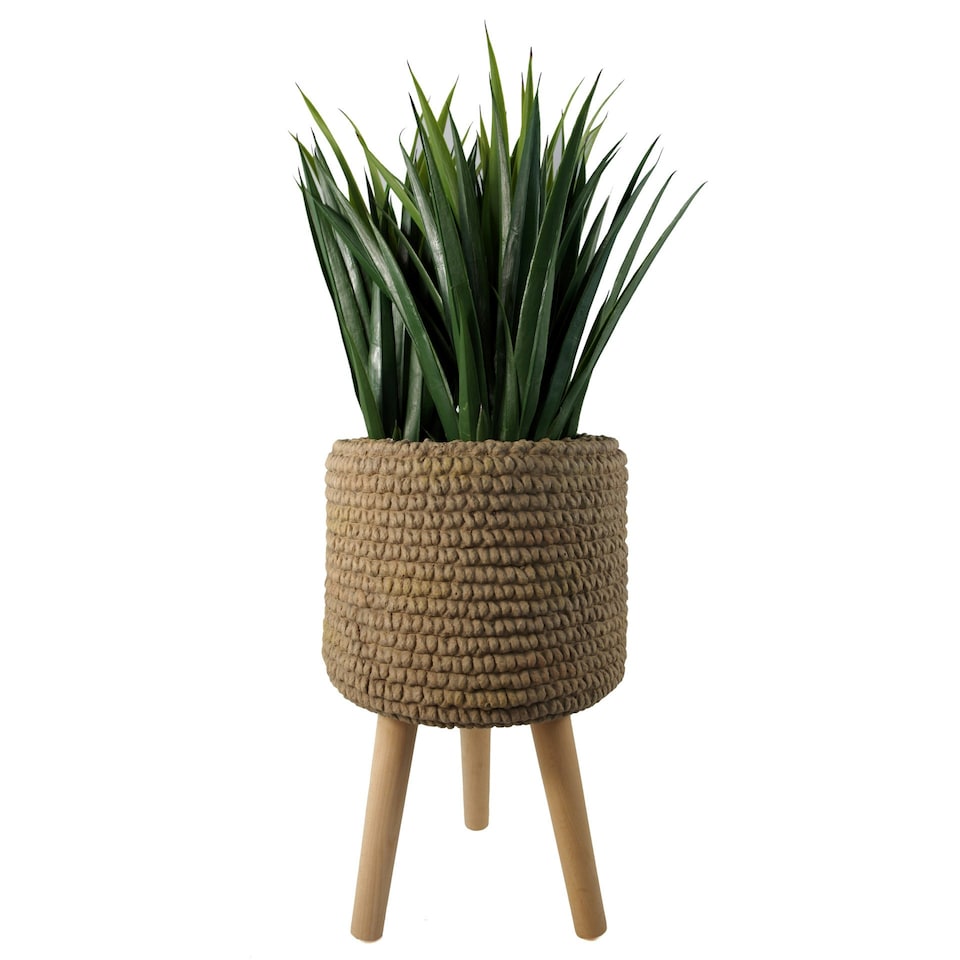image 1 of Seagrass Style Composite Planter with Stand Brown
