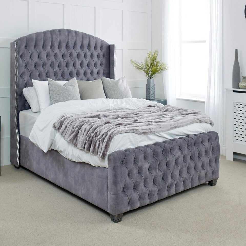 image 1 of Richmond Plush King Bed Frame - Grey
