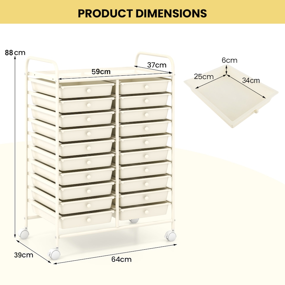 image 1 of COSTWAY 20 Drawer Rolling Storage Cart Storage White
