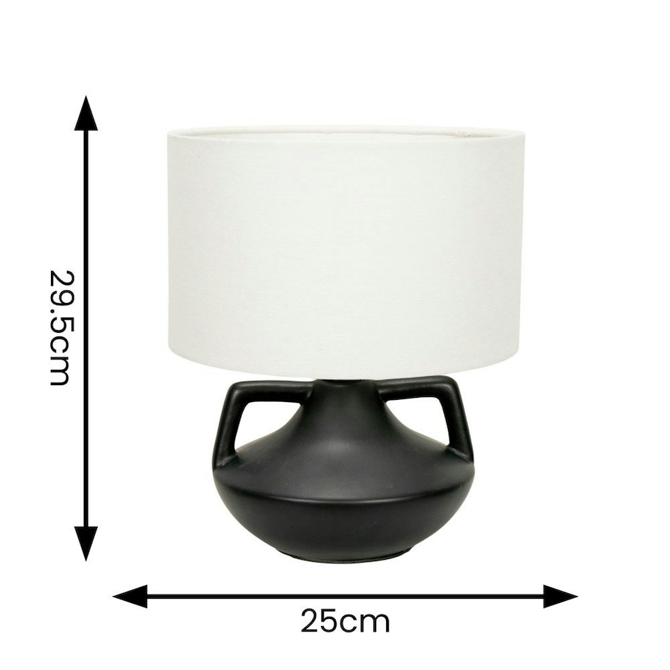 image 1 of ValueLights Zoe Linen Drum Lamp Shade Matte Black Ceramic Vase Table Lamp Black