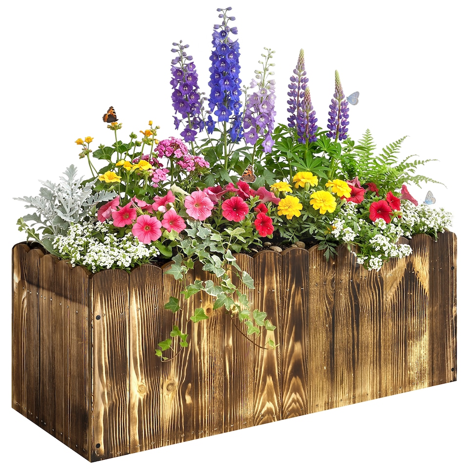 image 1 of Outsunny 70L Wooden Rectangle Garden Flower Raised Bed Pot 80L x 33W x 30H cm | Brown | Natural wood colour