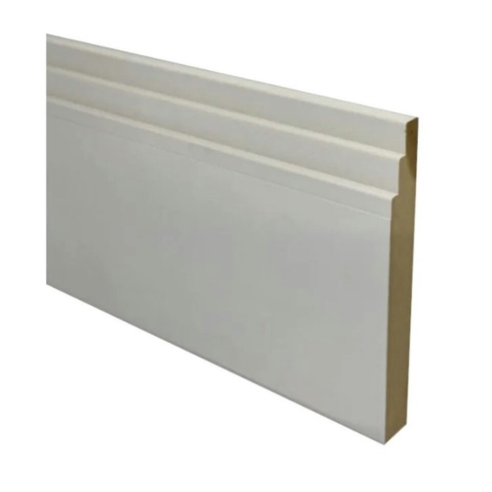 image 1 of PACK OF 10 (Total 10 Units) - 25mm x 194mm White Primed Art Deco MDF Skirting Board - 4200mm Length