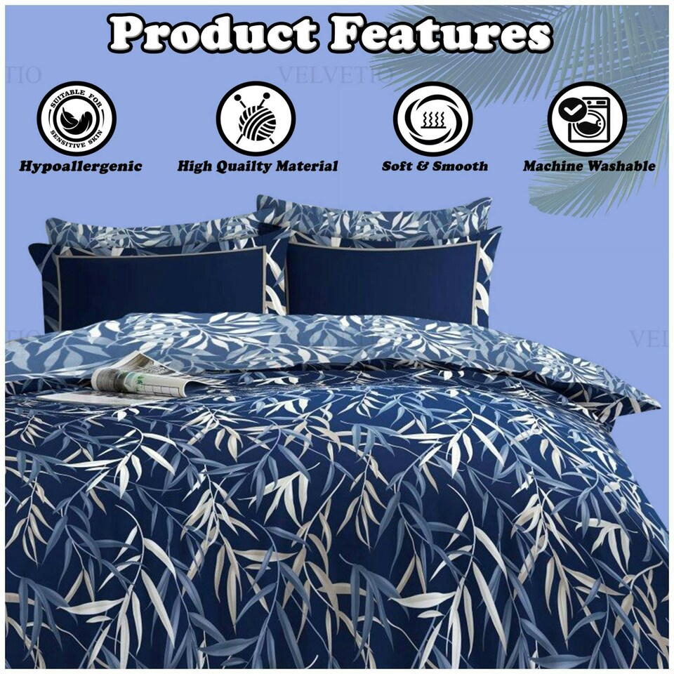 image 1 of VELVETIO Monton Complete Duvet Cover Set with Fitted Sheet Breathable Bedding Quilt Blue | Double