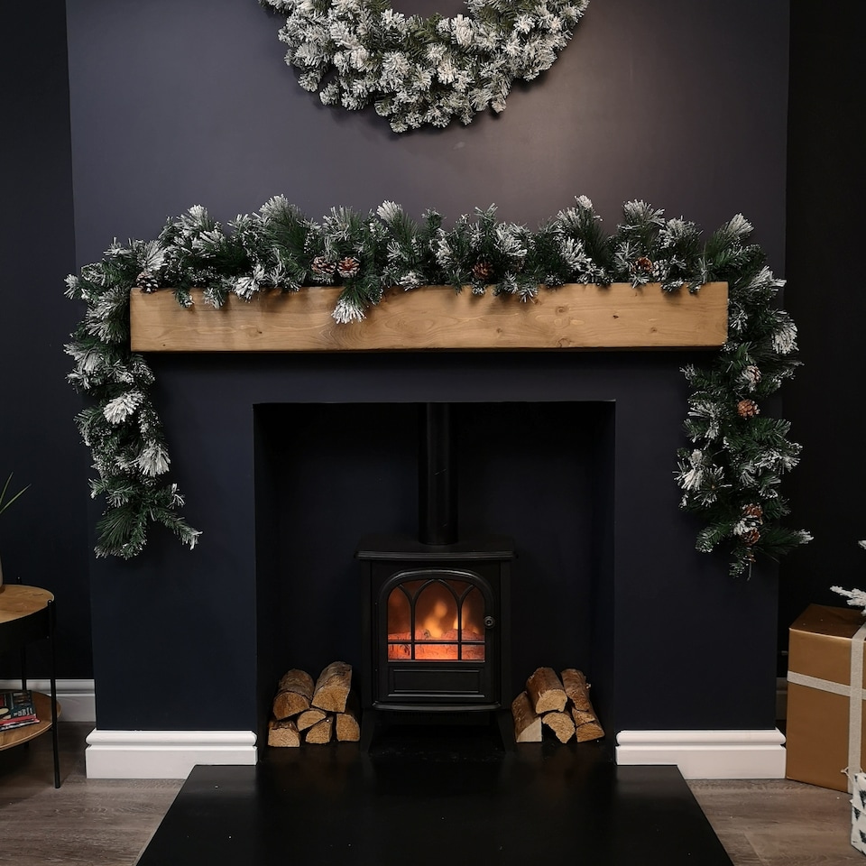 image 1 of 2.7m Snow Flocked Christmas Garland with Pine Cones and Mixed Needles