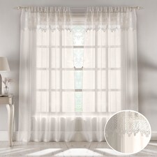 Pair of Kensington Natural Floral Macramé Top Panels on a Crush Voile Base 229CM