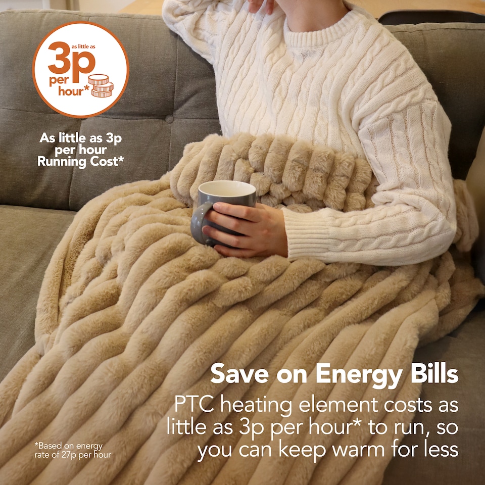 image 1 of Igenix Luxury Heated Throw 160 x 130 cm, 120W, Polyester, 1-9hr Timer, Machine Washable, Latte