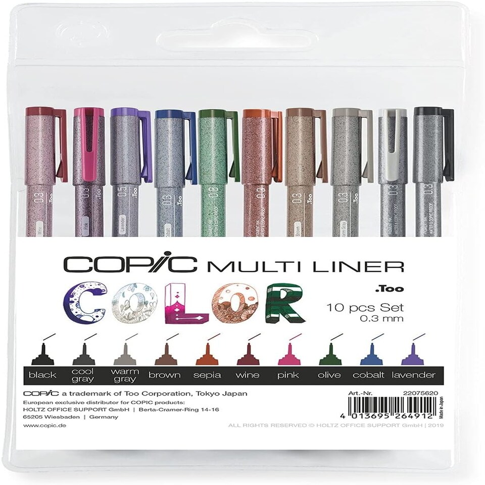 Copic Multiliner, Multicoloured, Set Of 10, Fine