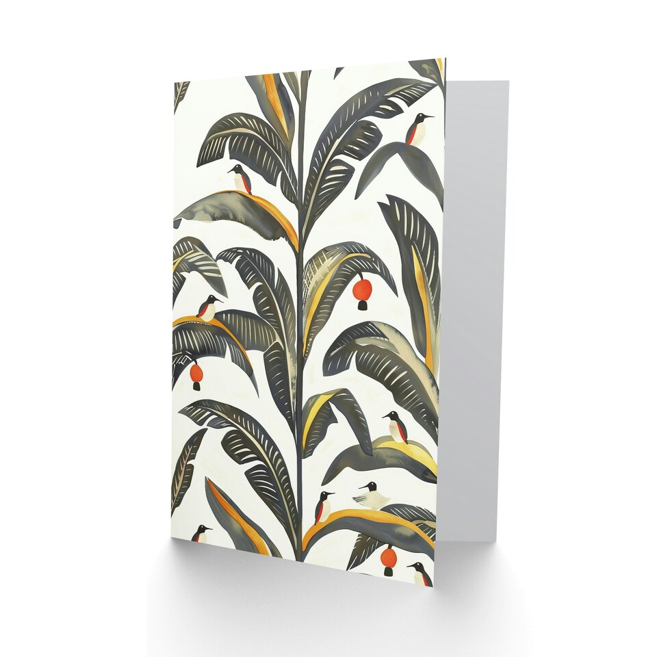 image 1 of Palm Leaves Birds Tropical Pattern Botanical Him Her Birthday Card