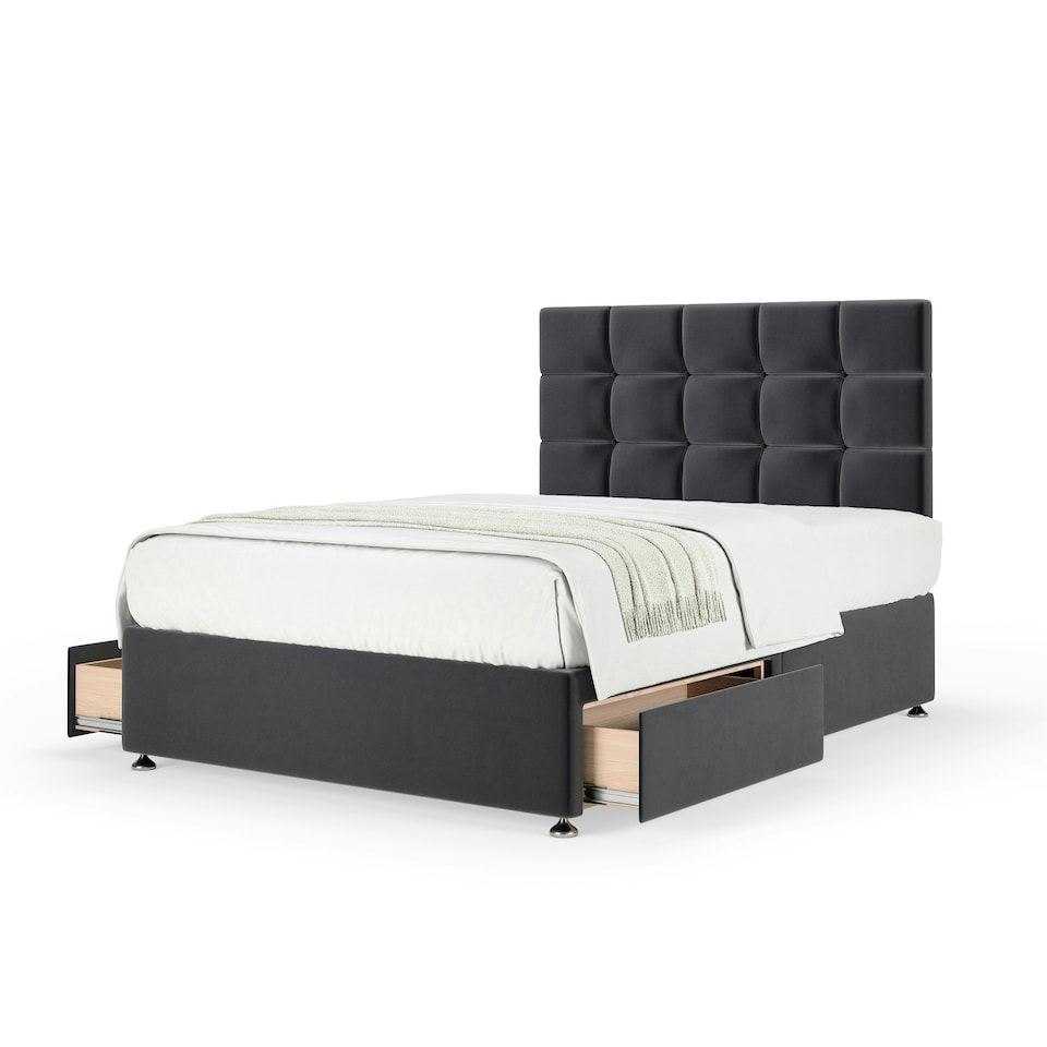 image 1 of Majestic 1000 Pocket Sprung Graphite Plush Velvet 2 Drawer Divan Set And Pearl Headboard Single