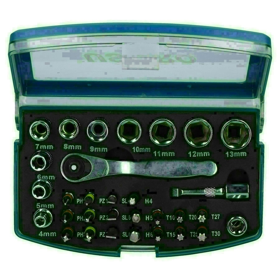 image 1 of 31pc 1/4" Drive Metric Socket And Accessory Screwdriver Bit Set 4mm - 13mm