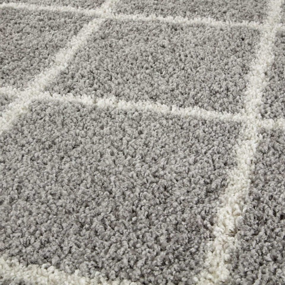 image 1 of The Rugs Moroccan Collection Soft High Pile Shaggy Diamond Floor Rugs and Runners Living Room