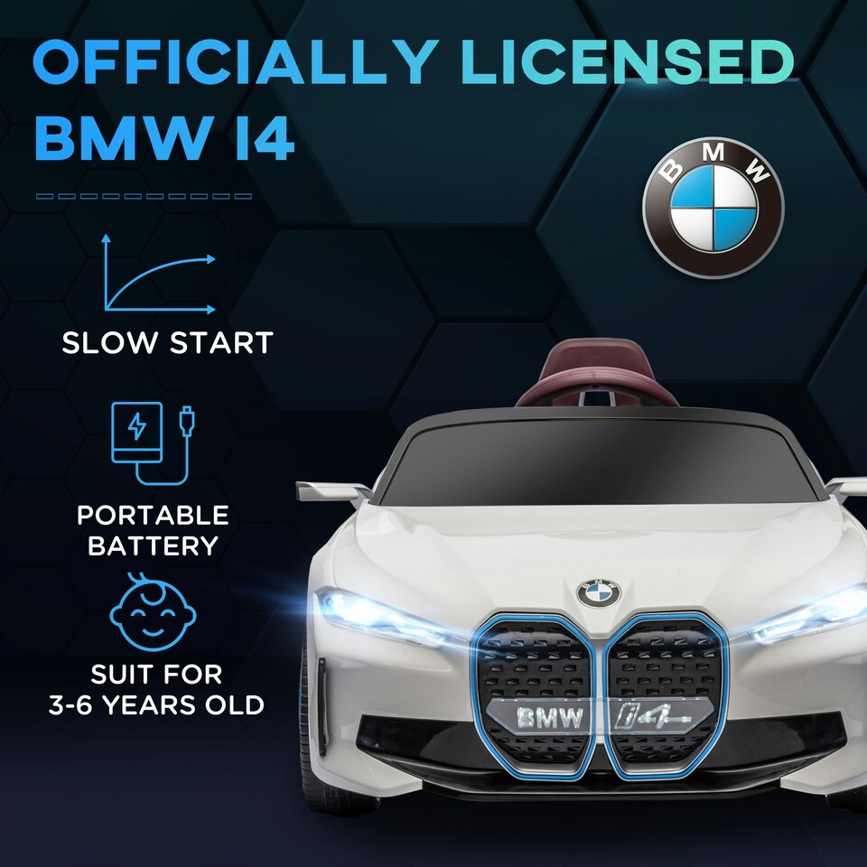 image 1 of HOMCOM BMW i4 Licensed 12V Kids Electric Ride-On Car w/ Remote Control - White