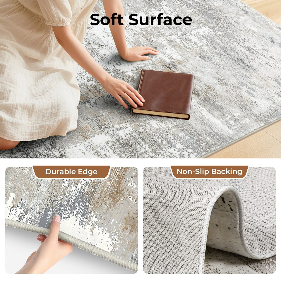 image 1 of Marlow Large Area Rug Washable Living Room Hallway Runner | Grey | 160x230cm