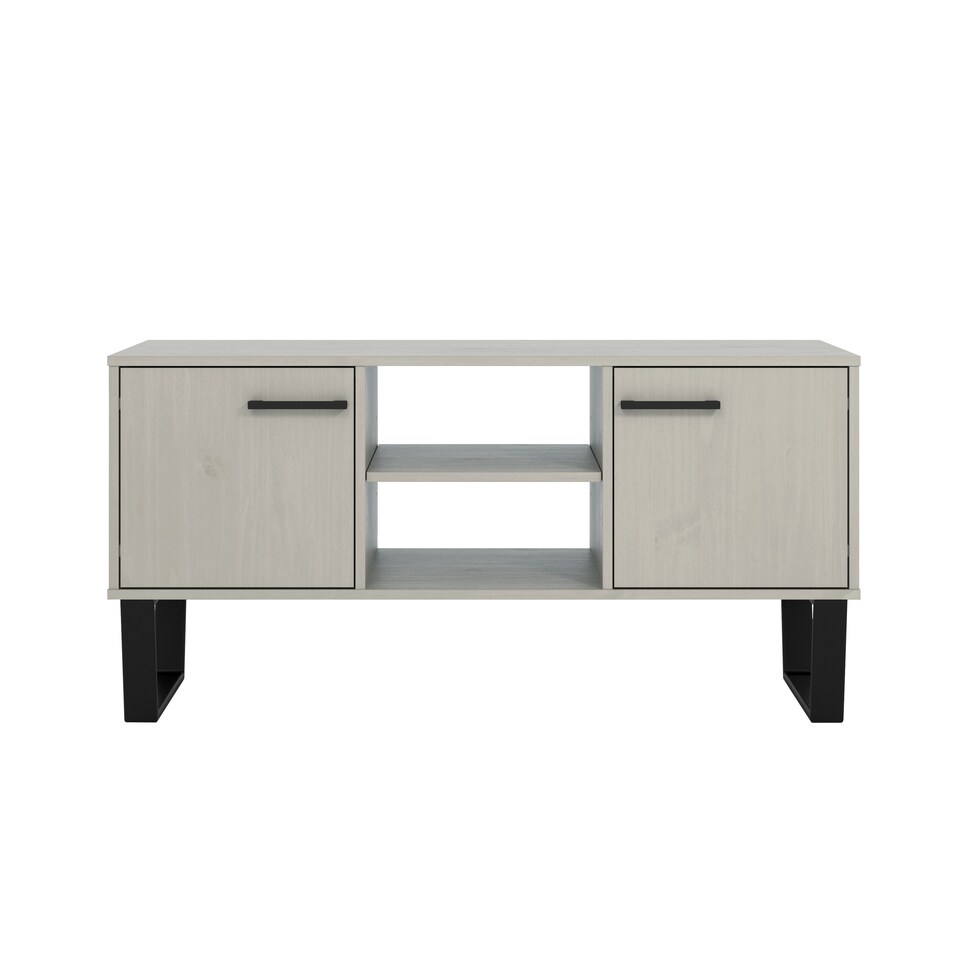 image 1 of Texas Wide Screen 2-Door TV Unit - Antique Waxed Pine Media Cabinet with Industrial Handles | Grey | Grey | 1