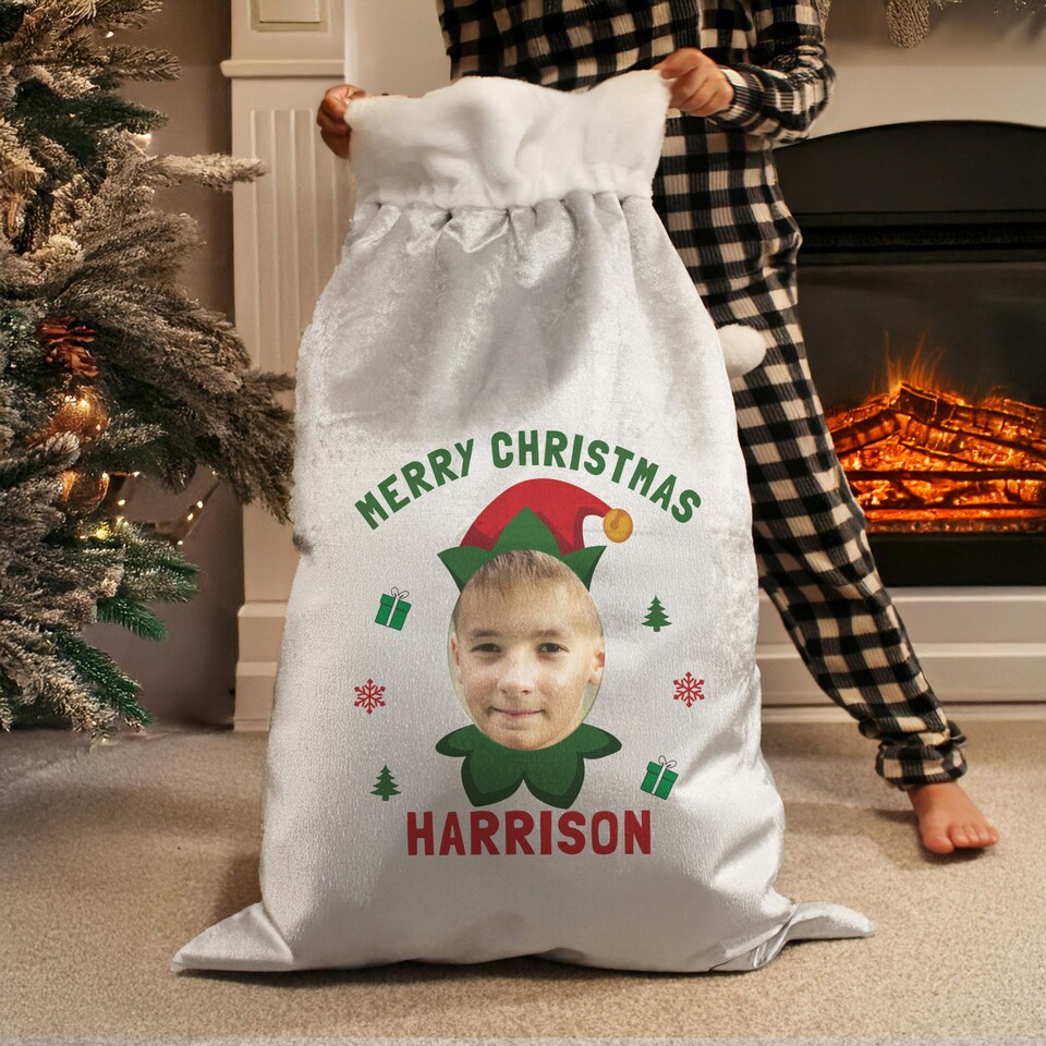 image 1 of Personalised Photo Upload Elf Christmas Sack