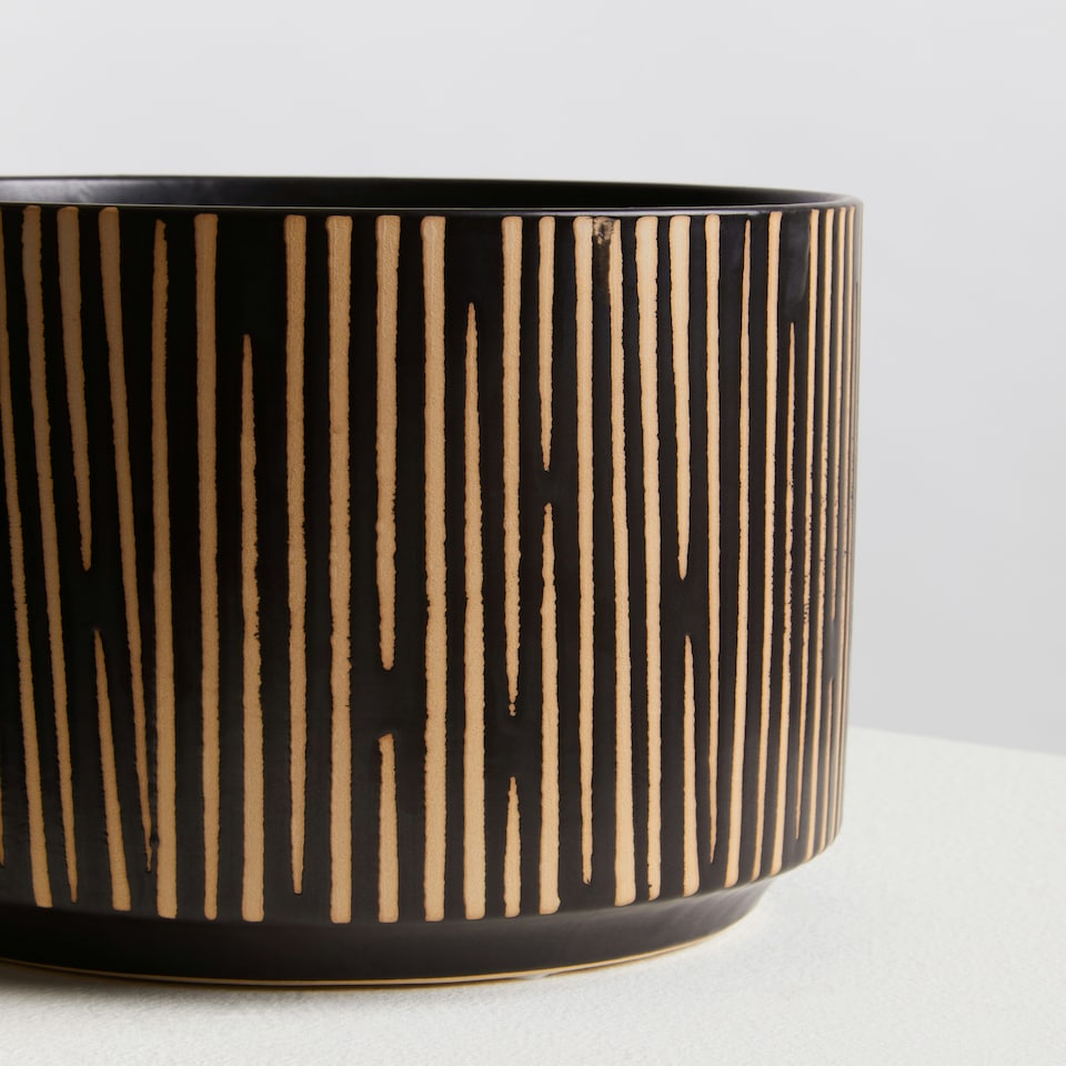 image 1 of Interiors by Premier Large Black & Cream Ceramic Planter for Home, Handcrafted Modern Tall Cylindrical Planter In Black and Cream Black