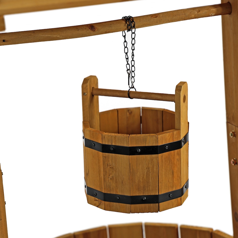 image 1 of Wooden Wishing Well Garden Planter Plant Box Flowerpot Ornament Patio Display