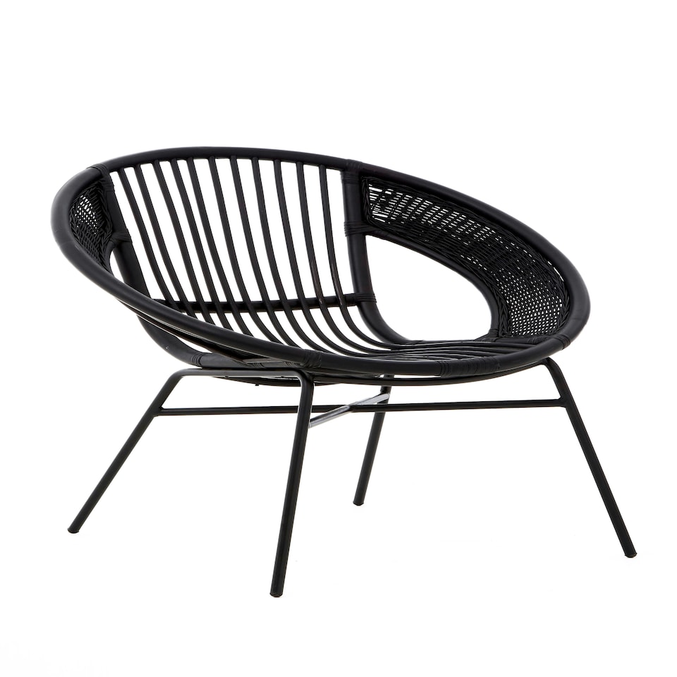 image 1 of Interiors by Premier Comfortable Black Natural Rattan And Iron Black Arm Chair, Stylish Outdoor Chair, Versatile Dining Chair