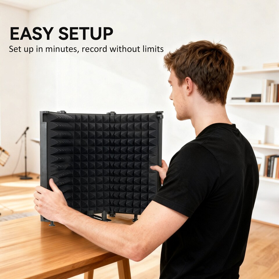 image 1 of HOMCOM Foldable Table Top Studio Microphone Isolation Shield, Black | Black