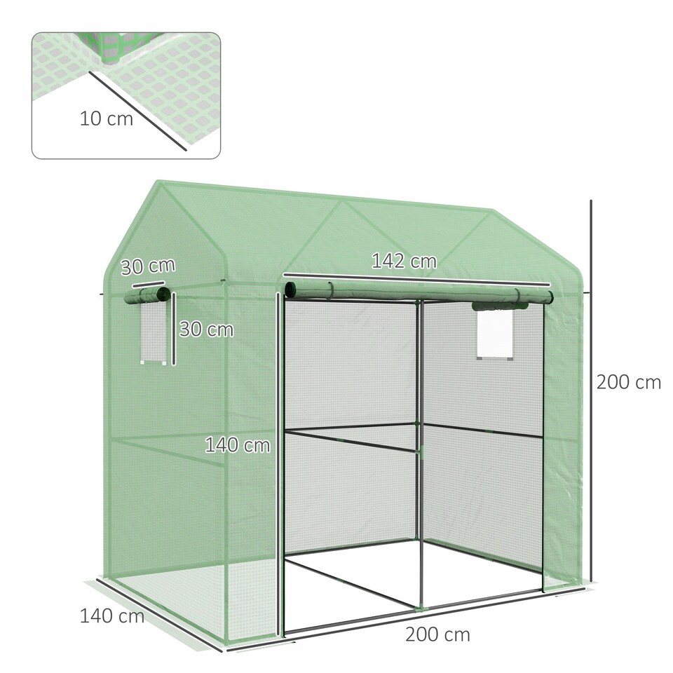 image 1 of Outsunny Walk-in Green House with Roll-up Door and Mesh Windows