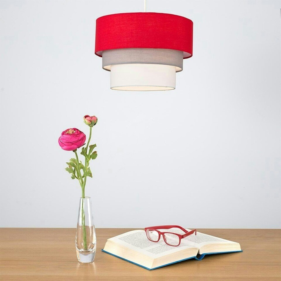 image 1 of ValueLights Aztec 3 Tier Red Fabric Ceiling Light Shade Red