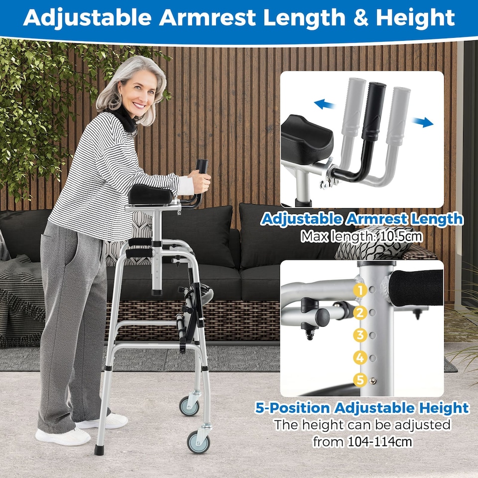 image 1 of COSTWAY Versatile Rolling Walker All Terrain Stand-Assist Walker-Silver