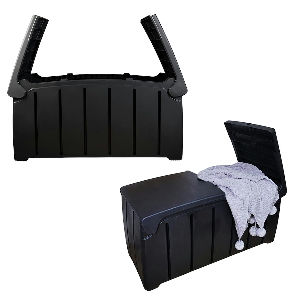 image 1 of Black 115cm x 55cm x 60cm Butterfly Opening Top 300 Litre Large Garden Storage Box Weatherproof with Padlock Hole Black