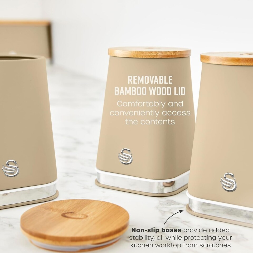 image 1 of Swan Nordic Oatmeal Tea Coffee Sugar Canisters Kitchen Storage SWKA18524OAT