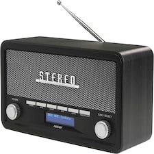 Vintage Style Stereo DAB/DAB+ & FM Radio – Grey Wood Cabinet, Bluetooth, Clock Radio Alarm, AUX IN for Smart Phone/Tablet / MP3 Player – Mains or Battery