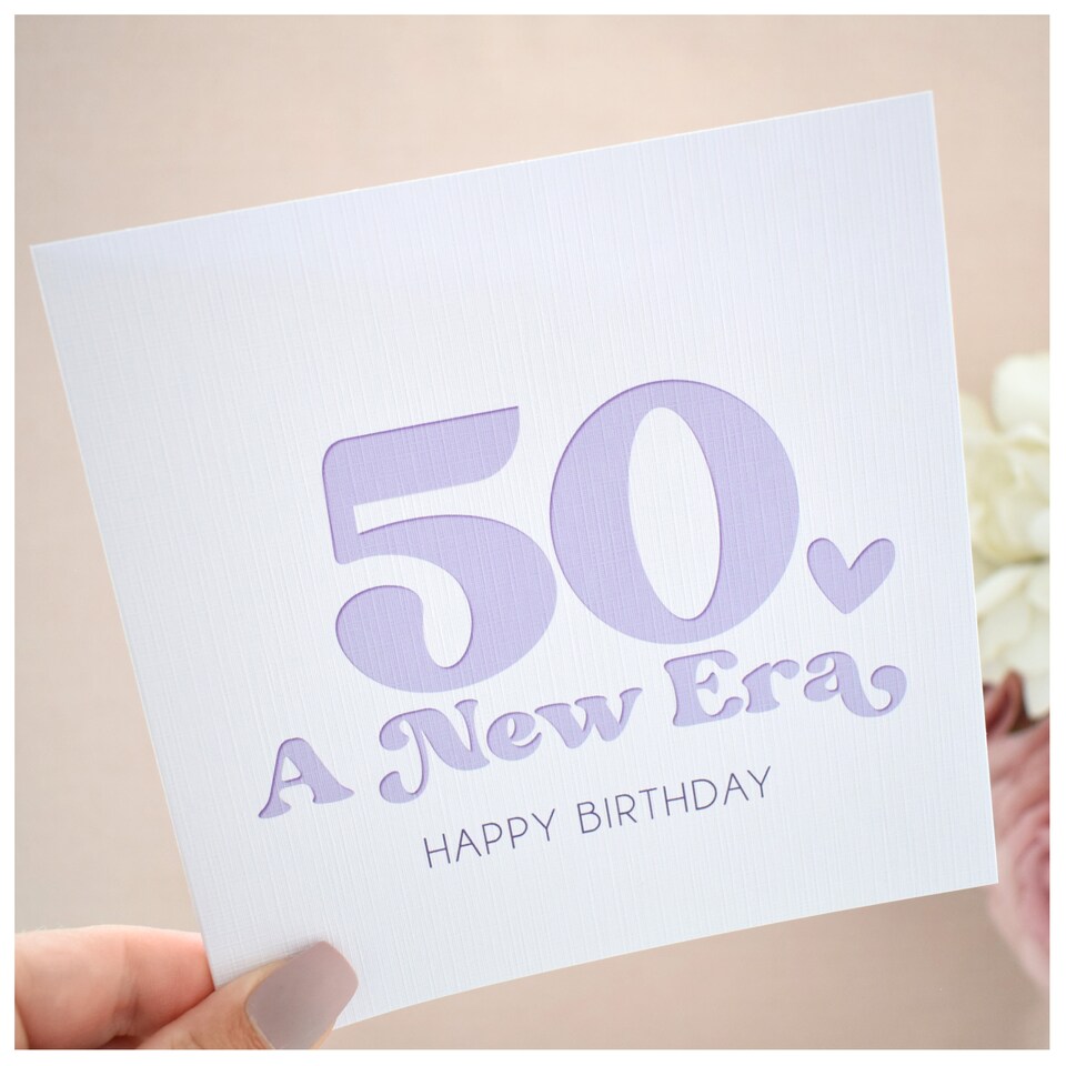 image 1 of 50th Birthday Card - Fiftieth Happy Birthday Era Fifties Elegant Lilac Milestone