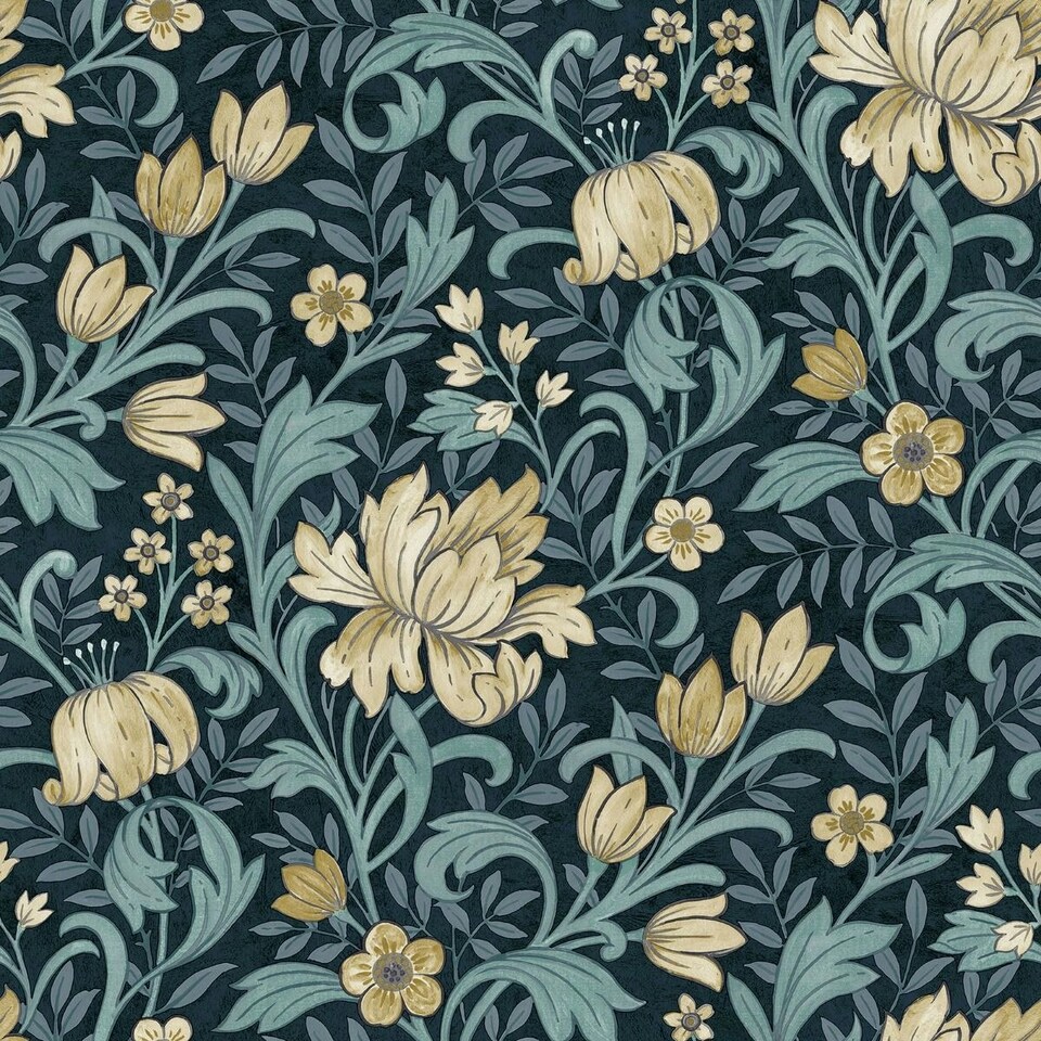 image 1 of Grandeco Marian Floral Wallpaper - Navy/Cream - One Size Blue