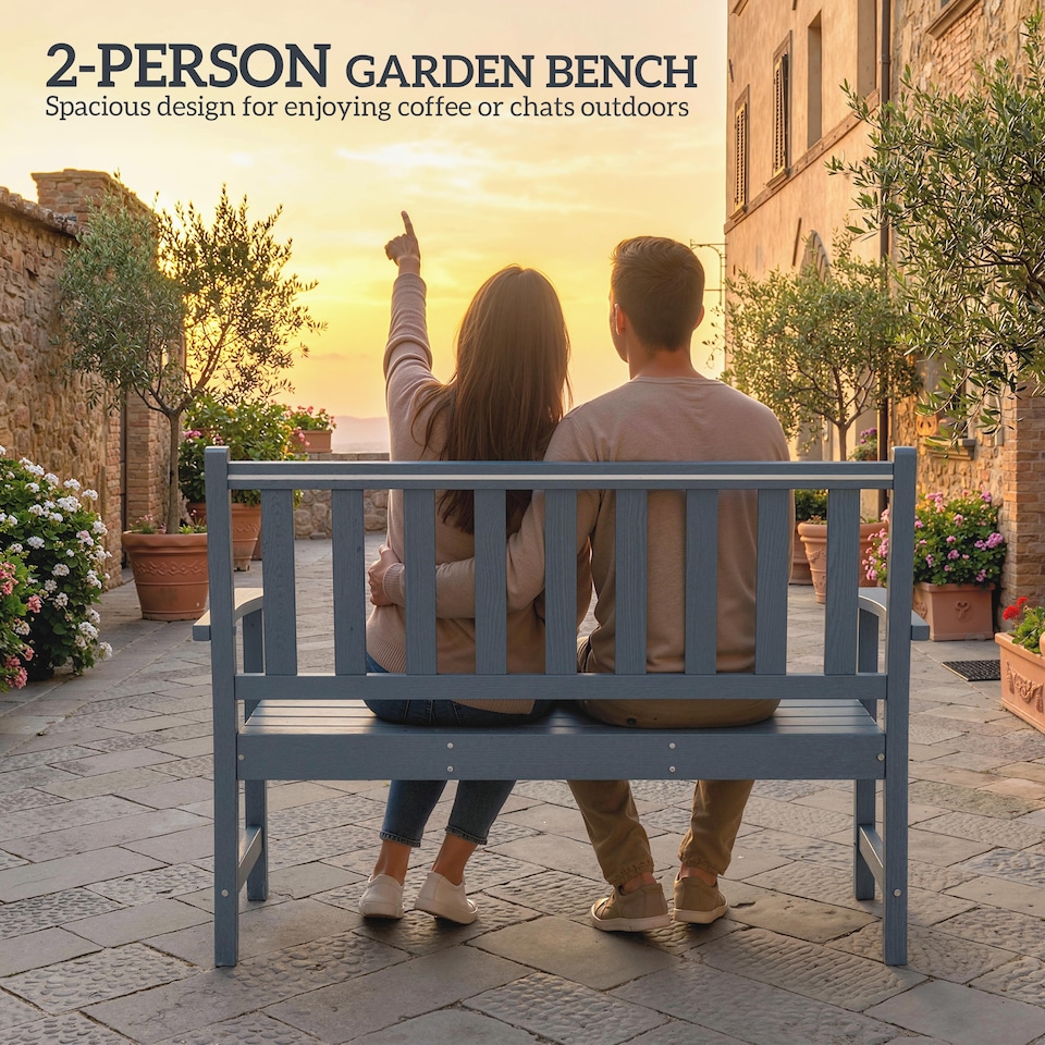 image 1 of Outsunny 2 Seater Plastic Garden Bench, Outdoor Patio Furniture, Grey | Grey | Grey wood effect | Not provided